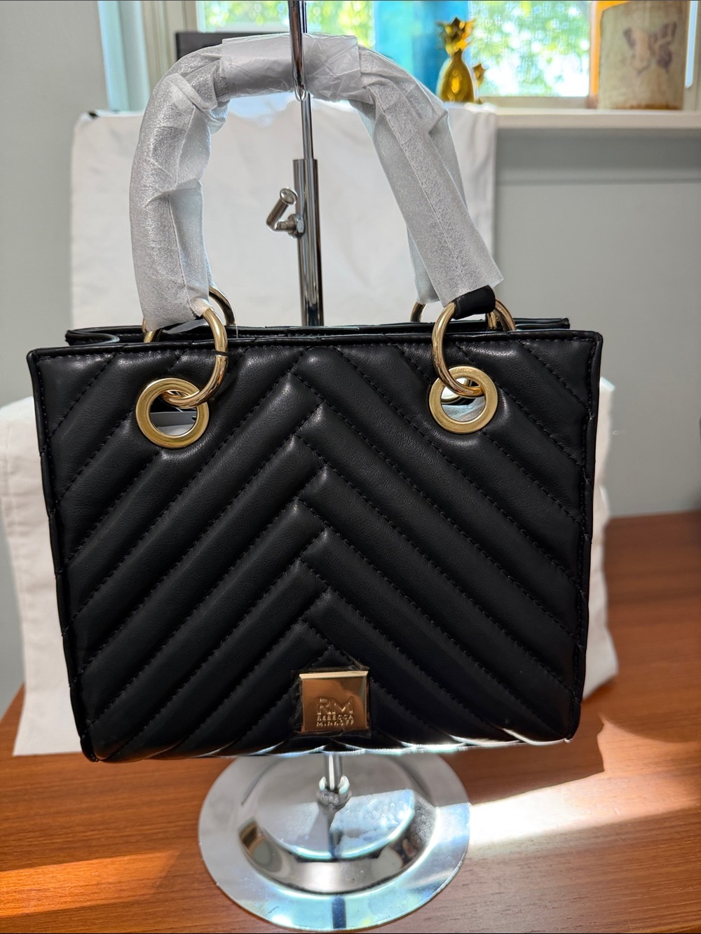 Rebecca Minkoff Black Quilted Satchel with Gold Hardware